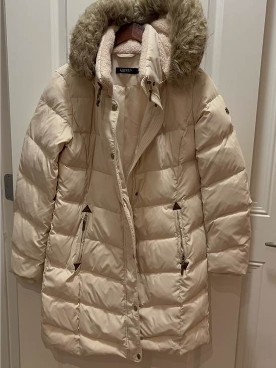 Ralph Lauren Jackets & Blazers - Ralph Lauren Cream Quilted Puffer Coat with Faux Fur Hood